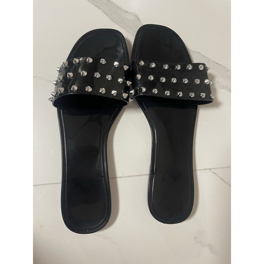 Women's Black Studded Jelly Slide Sandals
